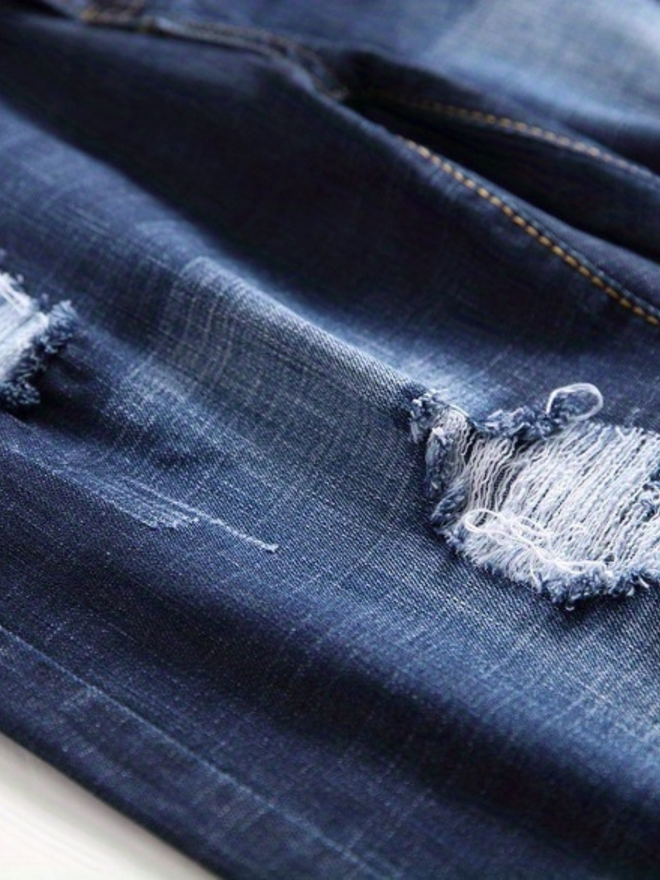 Deep Blue Ripped Denim Shorts