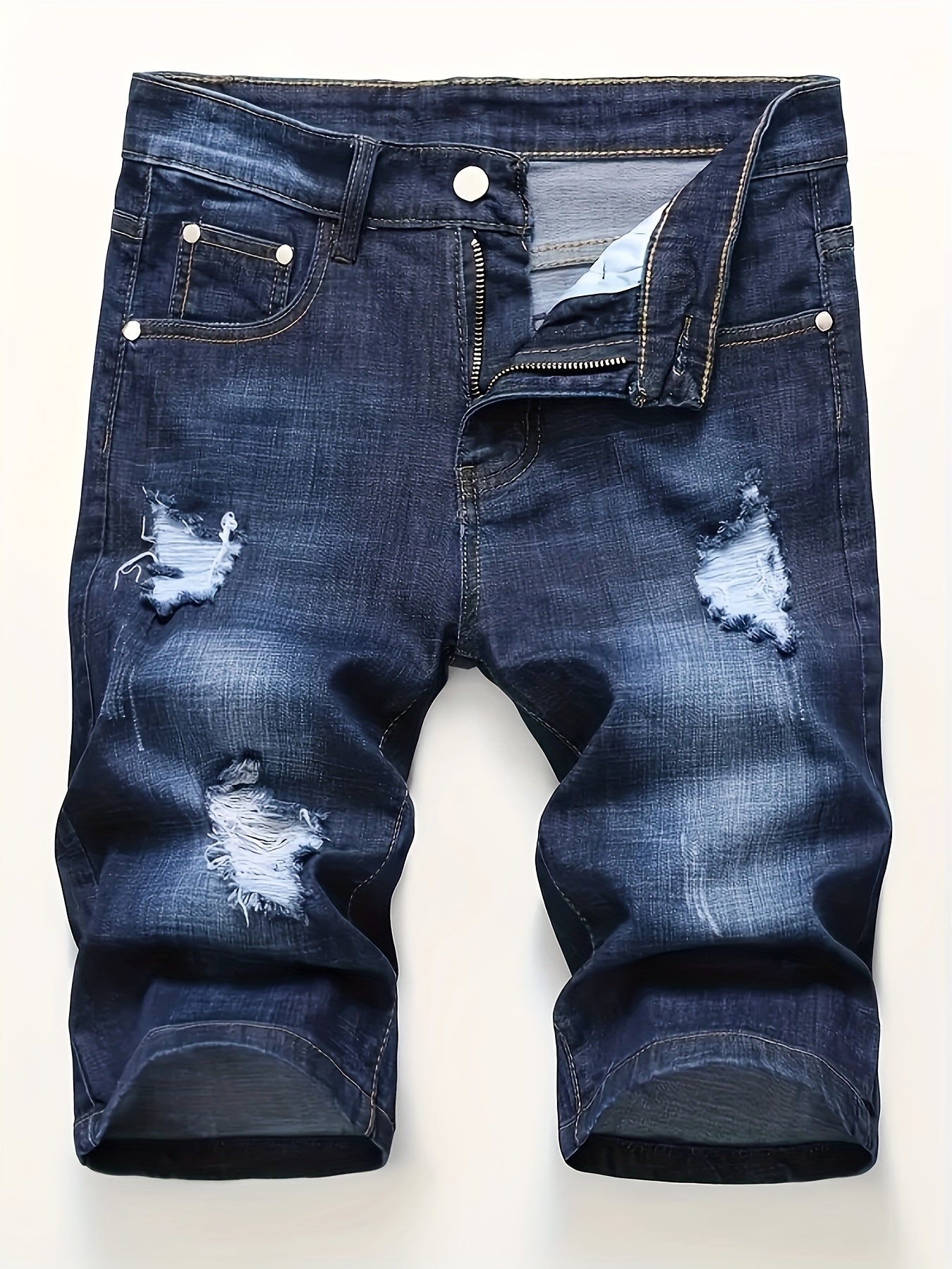 Deep Blue Ripped Denim Shorts