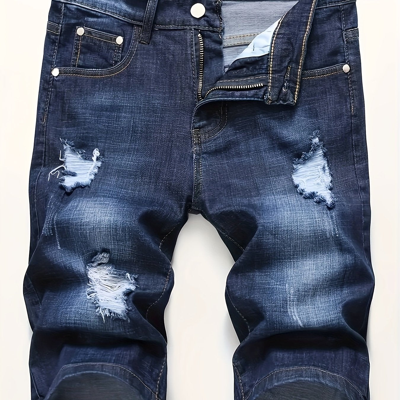 Deep Blue Ripped Denim Shorts