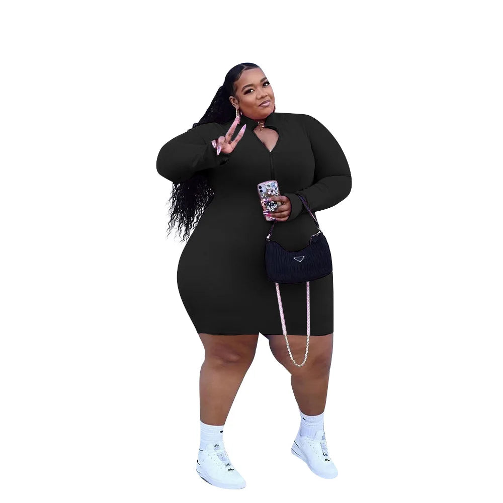 Plus Size Solid Angela Rib Mini Dress