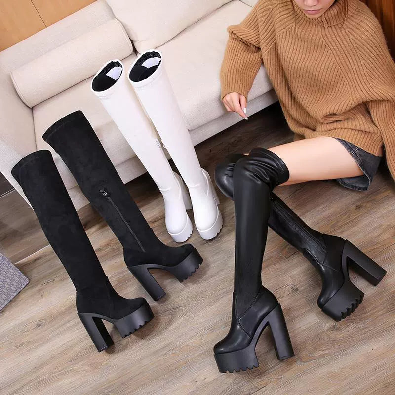 K-style White Chunky Heels