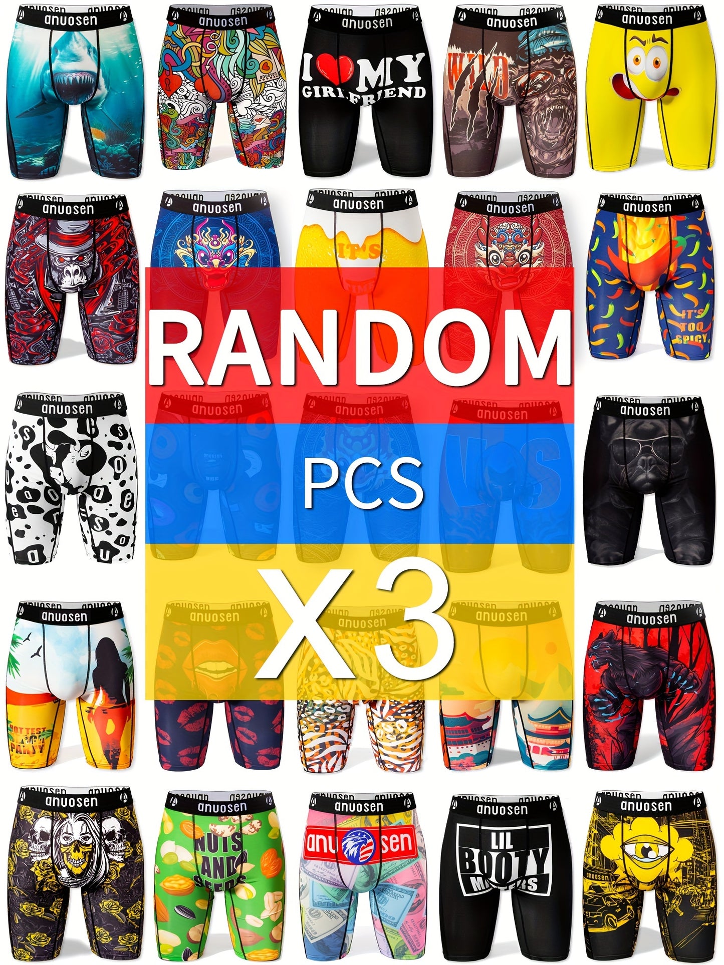 3pcs Patterned Graphic Boxer Briefs
