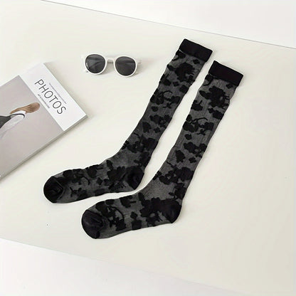 3 Pairs Flower Pattern Semi-sheer Calf Socks