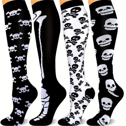 4 Pairs Halloween Skull Calf Socks