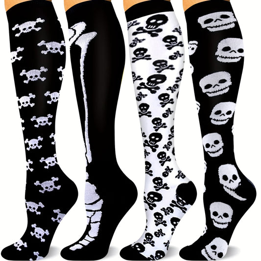 4 Pairs Halloween Skull Calf Socks