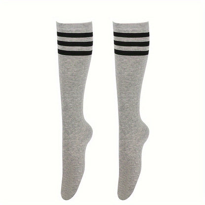 2 Pairs of Retro Striped Knee High Socks