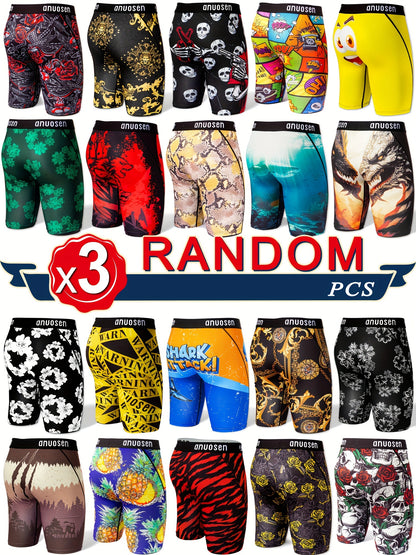 3pcs Patterned Graphic Boxer Briefs