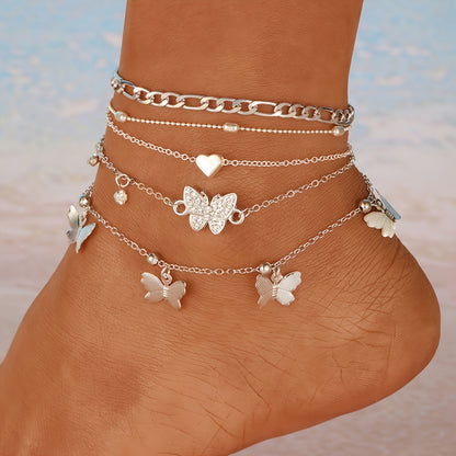 5 Pcs Set Butterfly Anklet