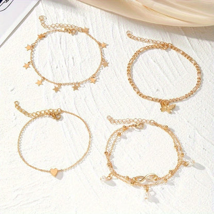 4pcs Elegant Stackable Anklet Set