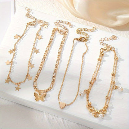 4pcs Elegant Stackable Anklet Set