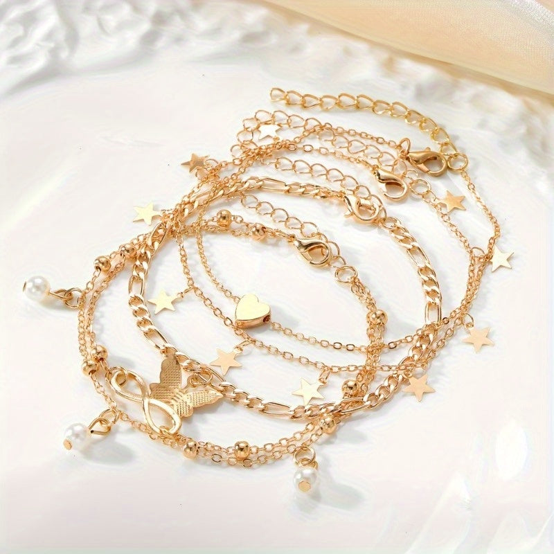 4pcs Elegant Stackable Anklet Set