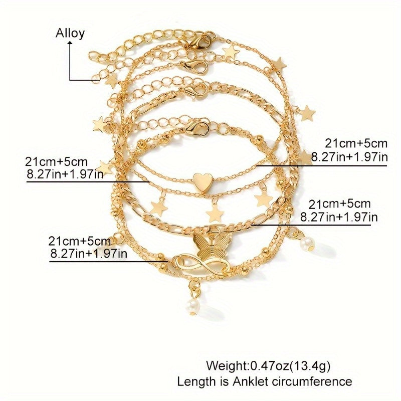 4pcs Elegant Stackable Anklet Set