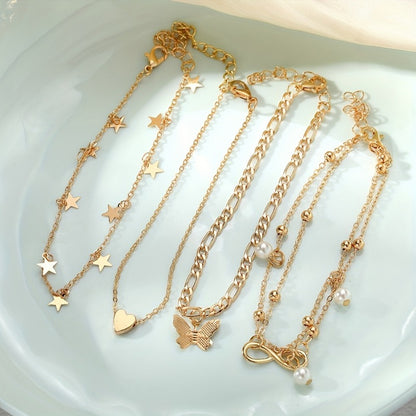 4pcs Elegant Stackable Anklet Set