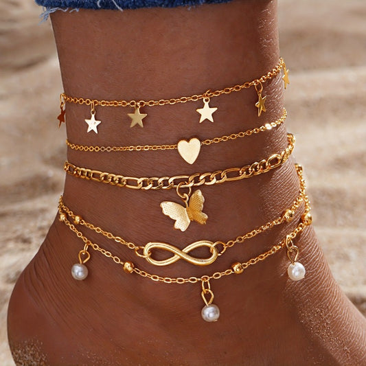 4pcs Elegant Stackable Anklet Set