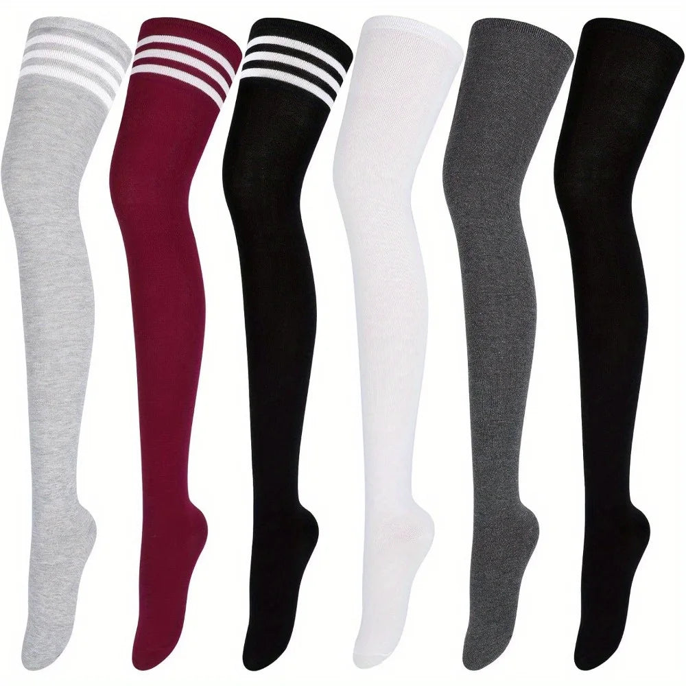6 Pairs Striped Knee High Socks – Set A & B