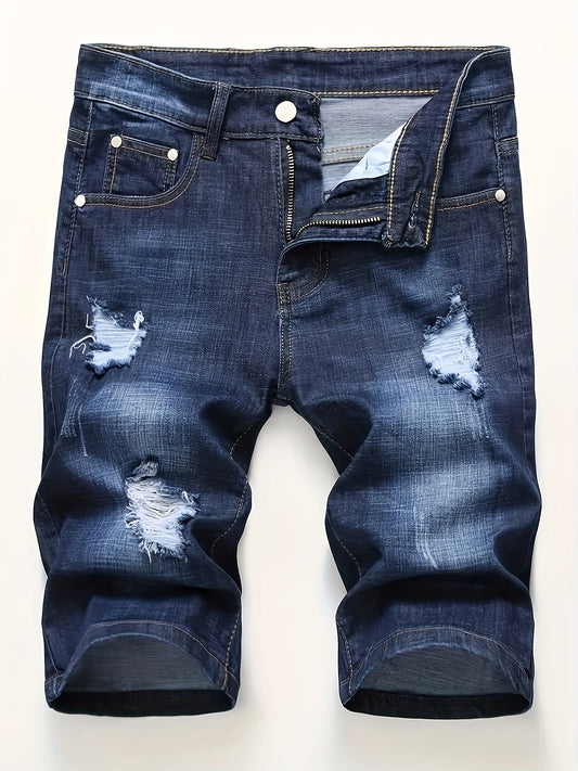 Deep Blue Ripped Denim Shorts