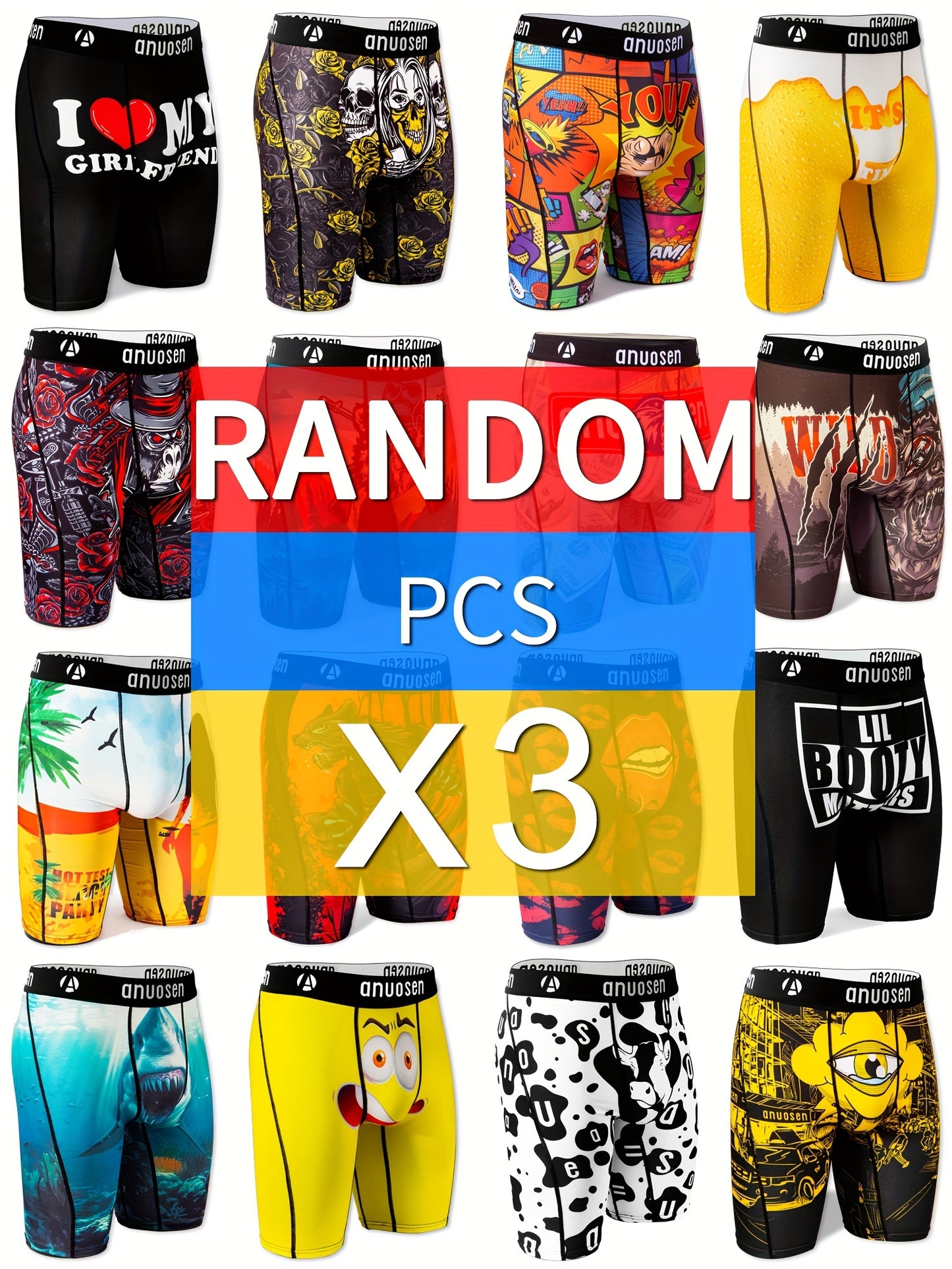 3pcs Patterned Graphic Boxer Briefs