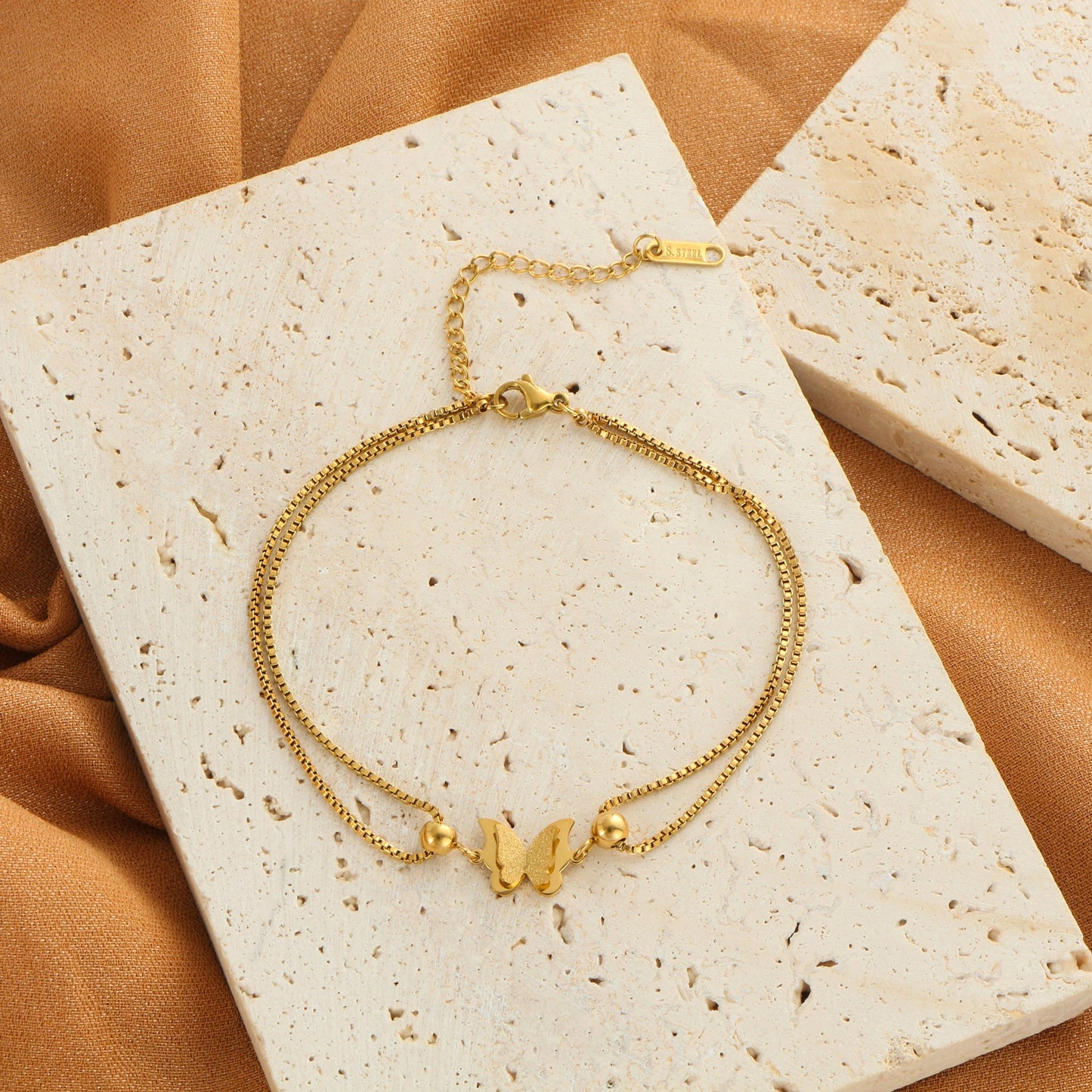 1PC Delicate Butterfly Shaped Beads Chain Anklet - Waterproof, Travel-Friendly, Beach-Perfect, Street-Chic Ankle Bracelet for Women