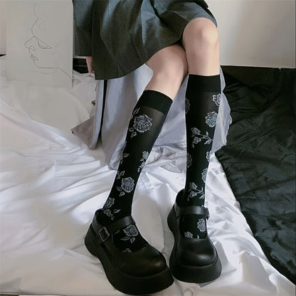1 Pair Rose Pattern Calf Socks