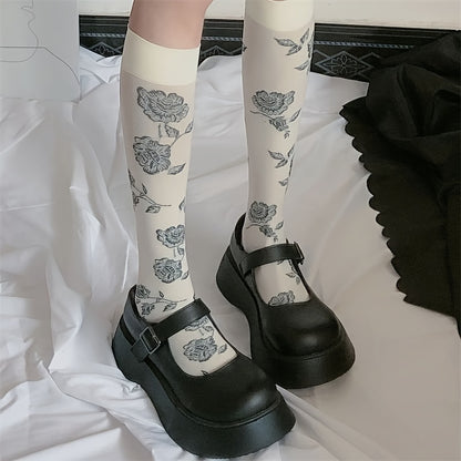 1 Pair Rose Pattern Calf Socks