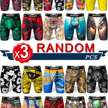 3pcs Patterned Graphic Boxer Briefs
