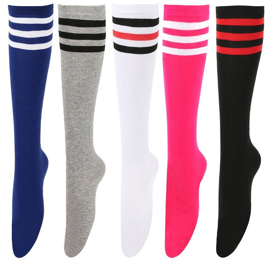 5 Pairs College Style Simple Knee High Socks