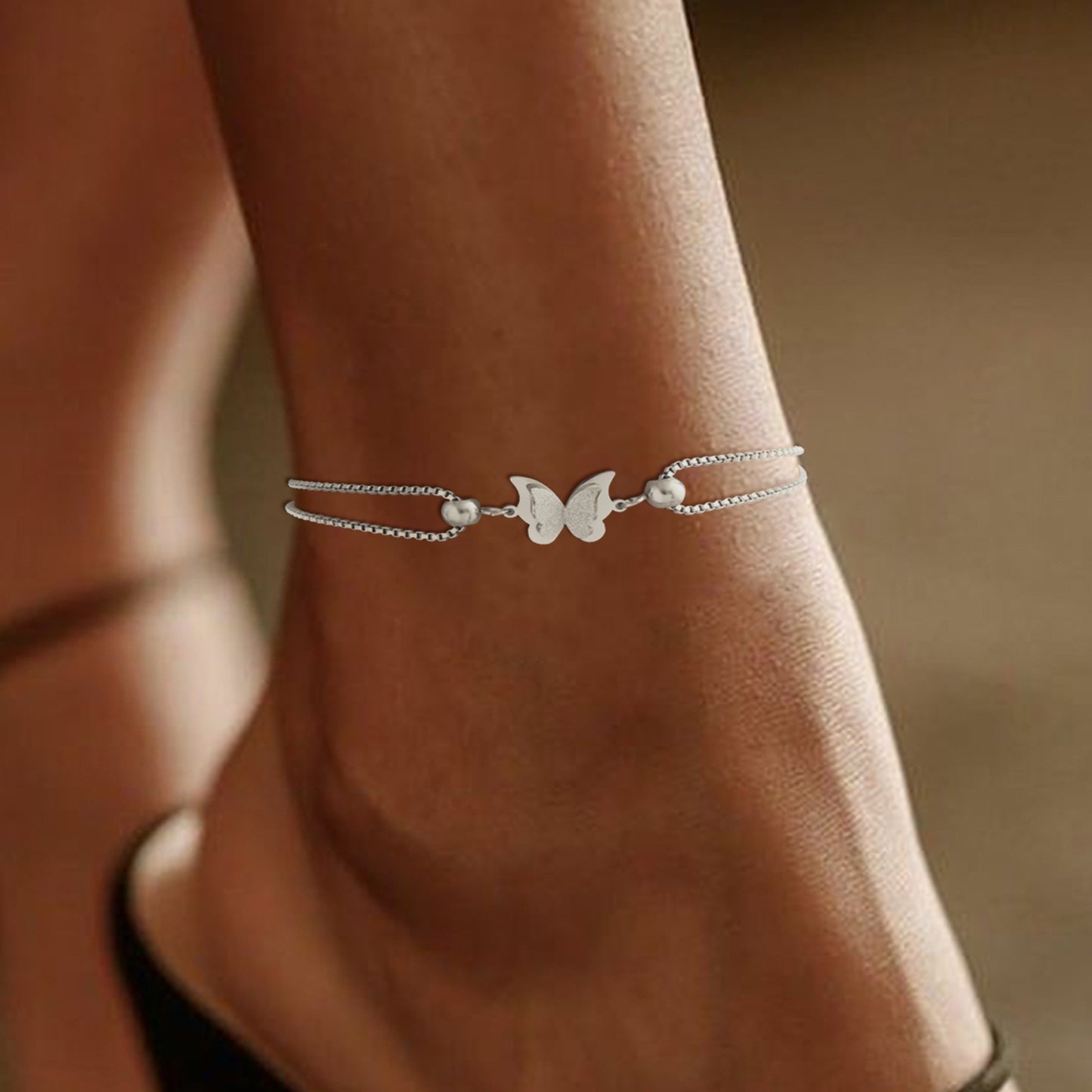 1PC Delicate Butterfly Shaped Beads Chain Anklet - Waterproof, Travel-Friendly, Beach-Perfect, Street-Chic Ankle Bracelet for Women