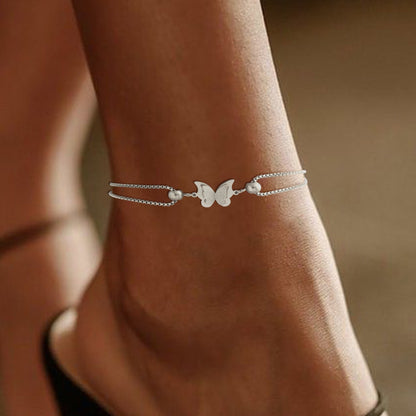 1PC Delicate Butterfly Shaped Beads Chain Anklet - Waterproof, Travel-Friendly, Beach-Perfect, Street-Chic Ankle Bracelet for Women
