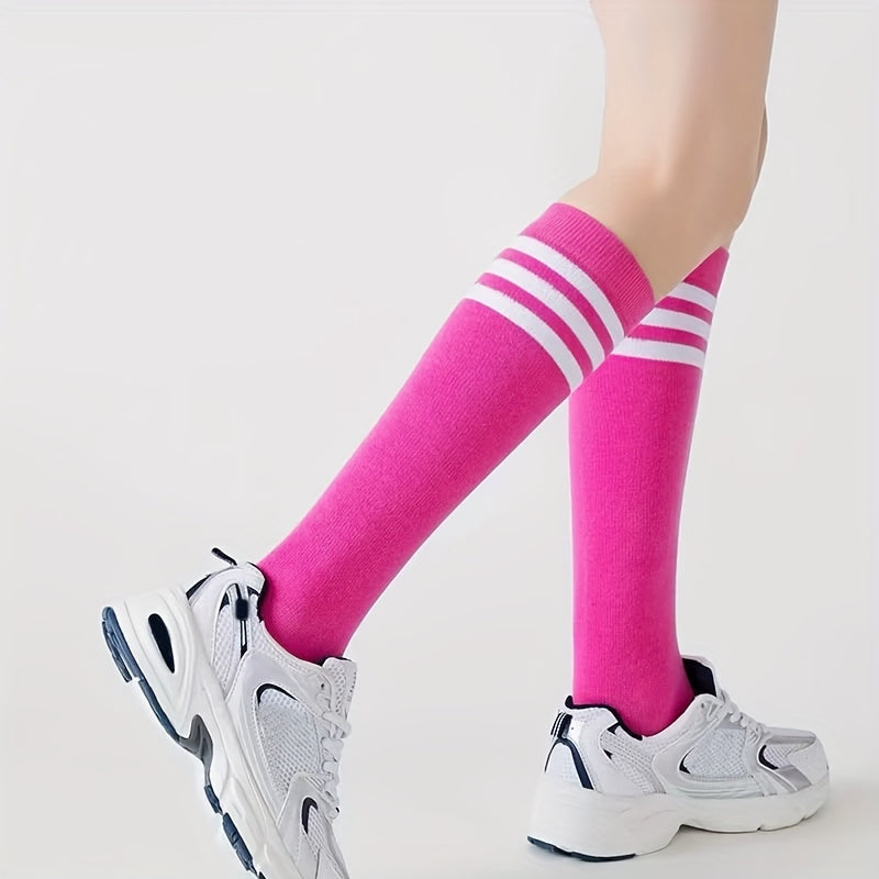 2 Pairs of Retro Striped Knee High Socks