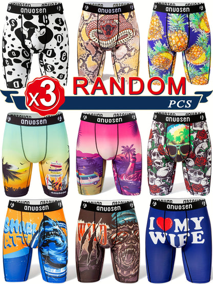 3pcs Patterned Graphic Boxer Briefs
