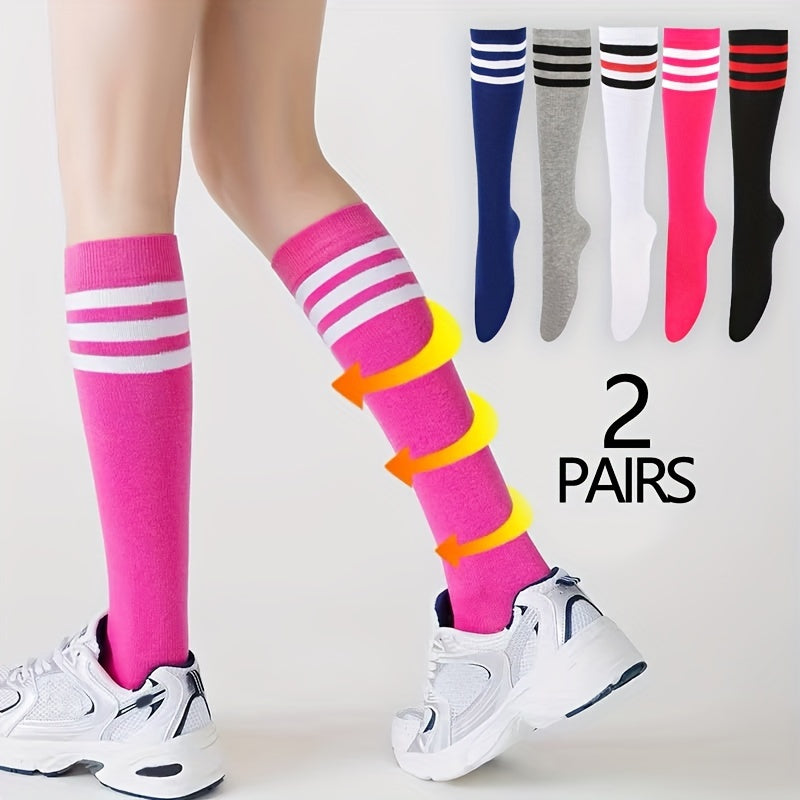 2 Pairs of Retro Striped Knee High Socks