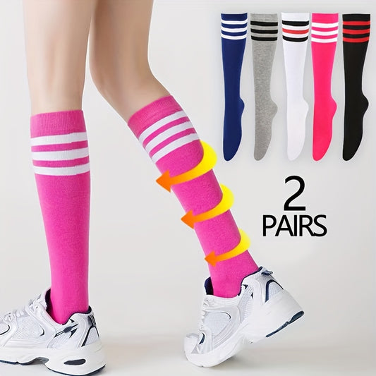 2 Pairs of Retro Striped Knee High Socks