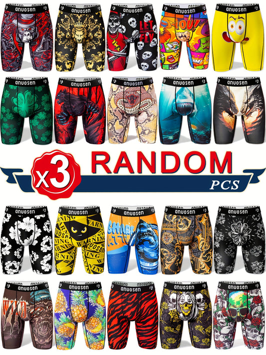 3pcs Patterned Graphic Boxer Briefs