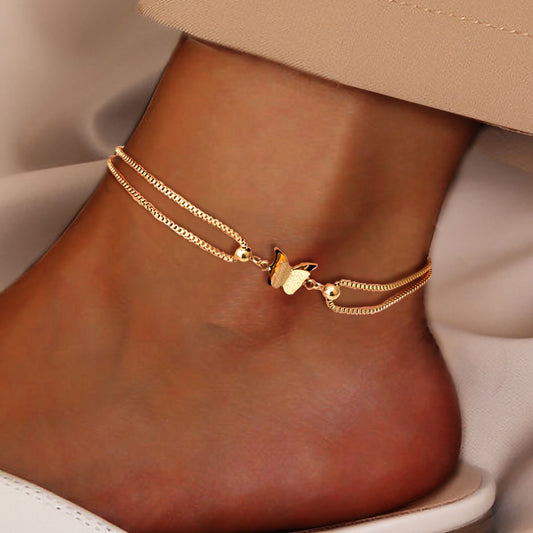 1PC Delicate Butterfly Shaped Beads Chain Anklet - Waterproof, Travel-Friendly, Beach-Perfect, Street-Chic Ankle Bracelet for Women