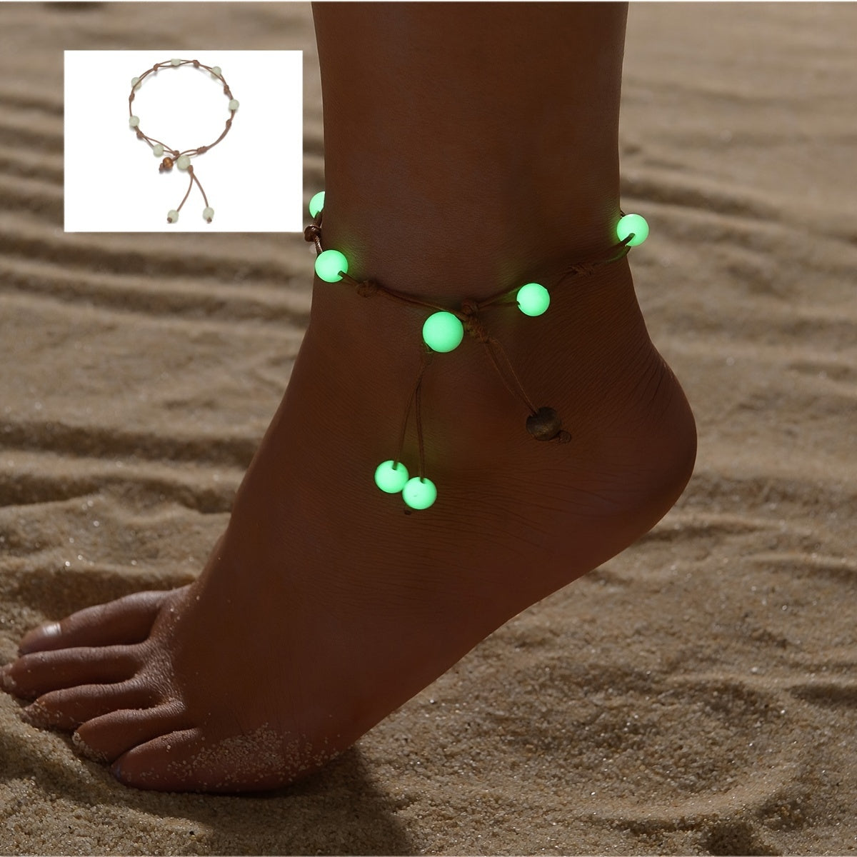 Boho-Chic Glow-in-the-Dark Acrylic Beaded Anklet - Vintage Style, Perfect for Beach & Casual Attire, Beach Accessories