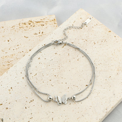 1PC Delicate Butterfly Shaped Beads Chain Anklet - Waterproof, Travel-Friendly, Beach-Perfect, Street-Chic Ankle Bracelet for Women