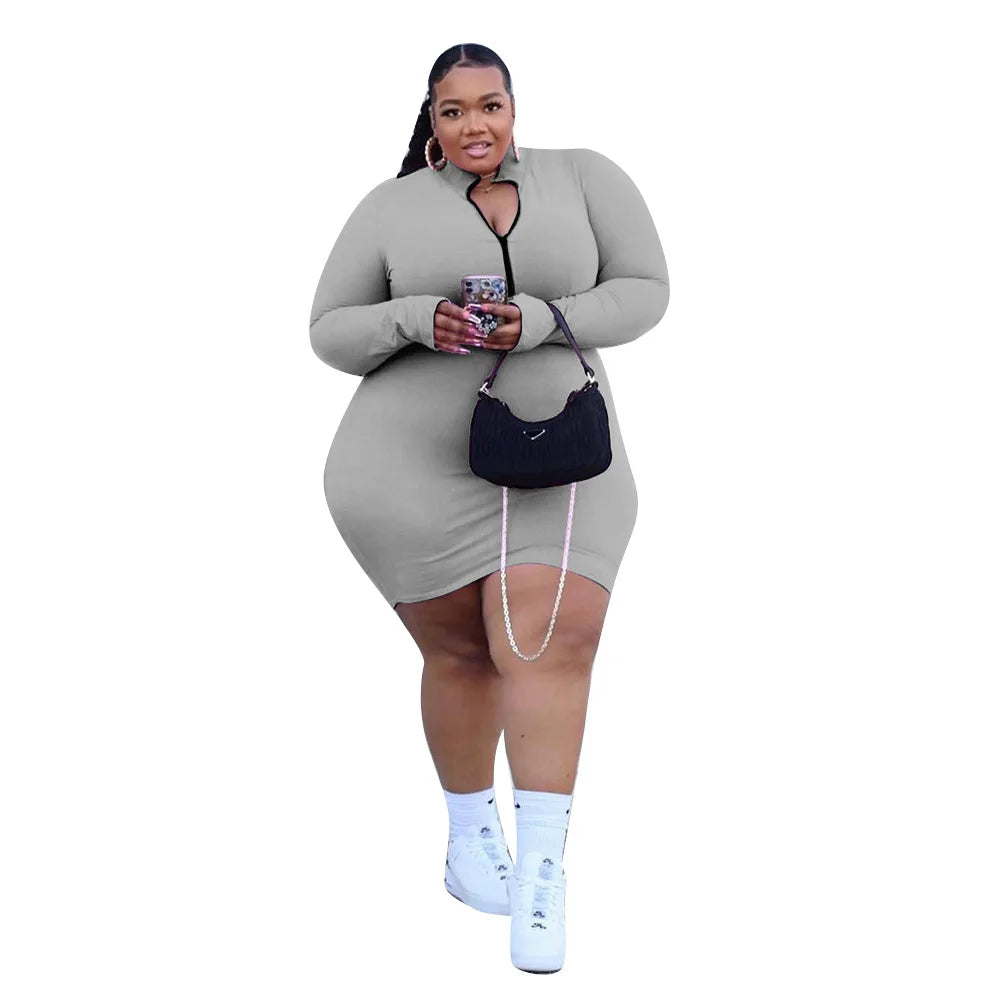 Plus Size Solid Angela Rib Mini Dress