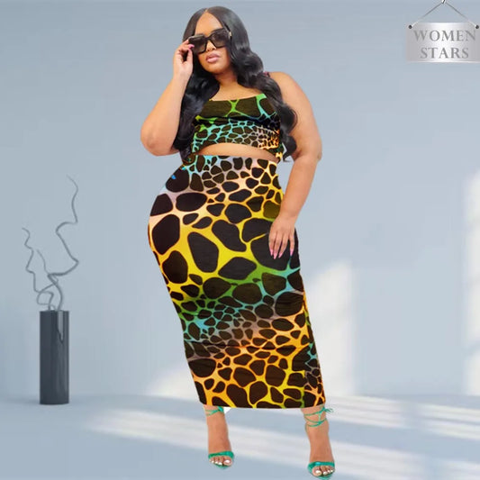 Plus Size Maxi Skirt Two Piece Set