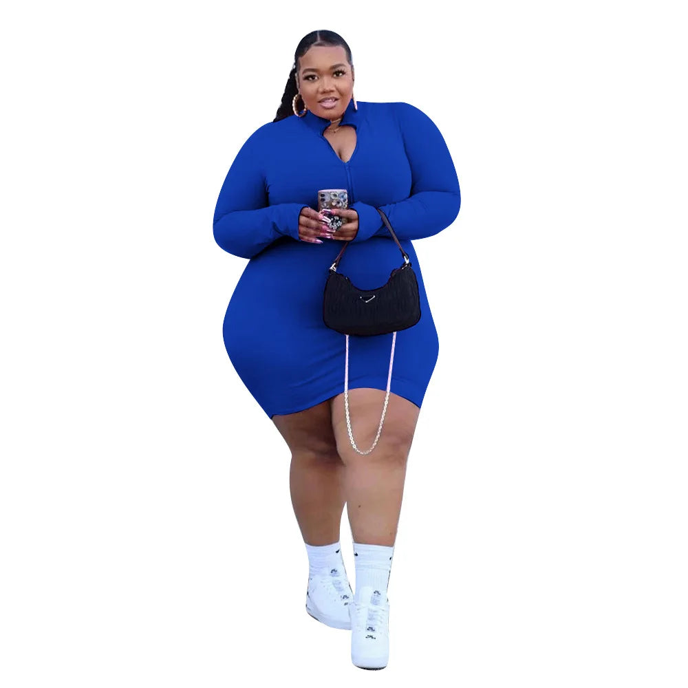 Plus Size Solid Angela Rib Mini Dress