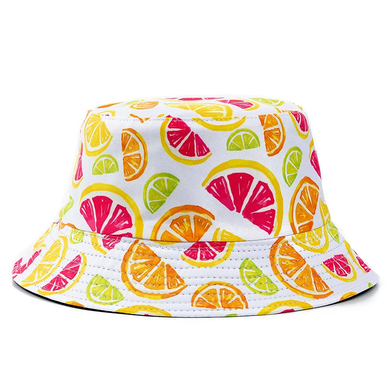 Hot Sale Unisex Bucket Hats Summer Double-sided Wear Fruit Printing Women Cap Outdoor Sun Hat Men Classic Panama Bucket Hat