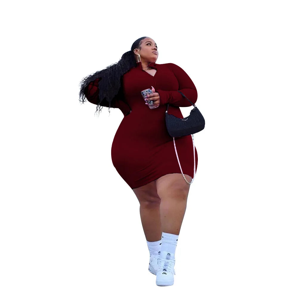Plus Size Solid Angela Rib Mini Dress