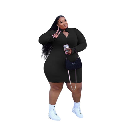 Plus Size Solid Angela Rib Mini Dress