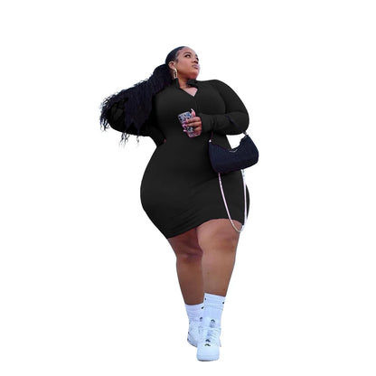 Plus Size Solid Angela Rib Mini Dress