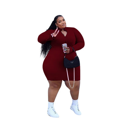 Plus Size Solid Angela Rib Mini Dress