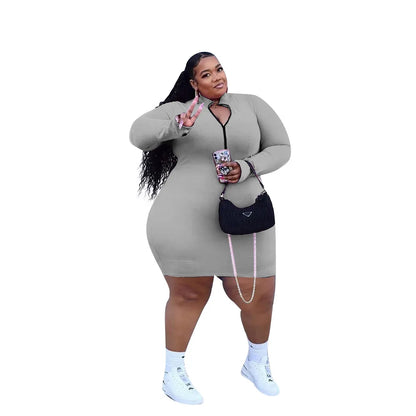 Plus Size Solid Angela Rib Mini Dress
