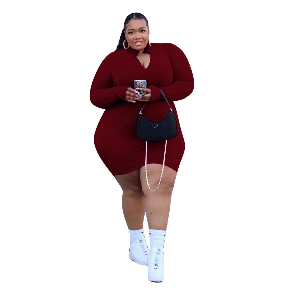 Plus Size Solid Angela Rib Mini Dress