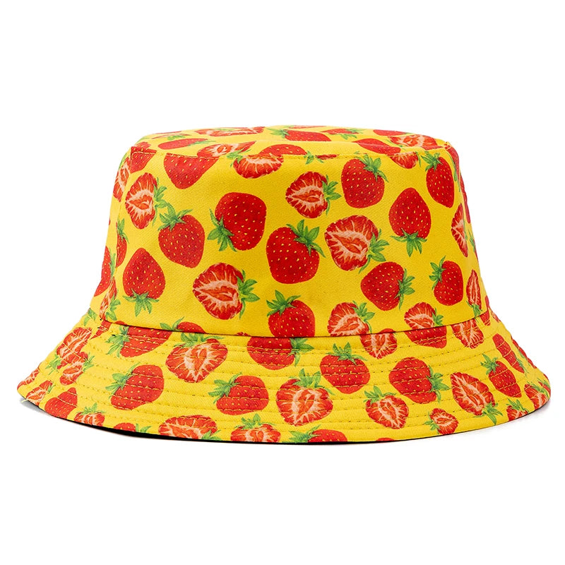 Hot Sale Unisex Bucket Hats Summer Double-sided Wear Fruit Printing Women Cap Outdoor Sun Hat Men Classic Panama Bucket Hat