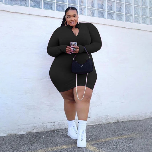 Plus Size Solid Angela Rib Mini Dress