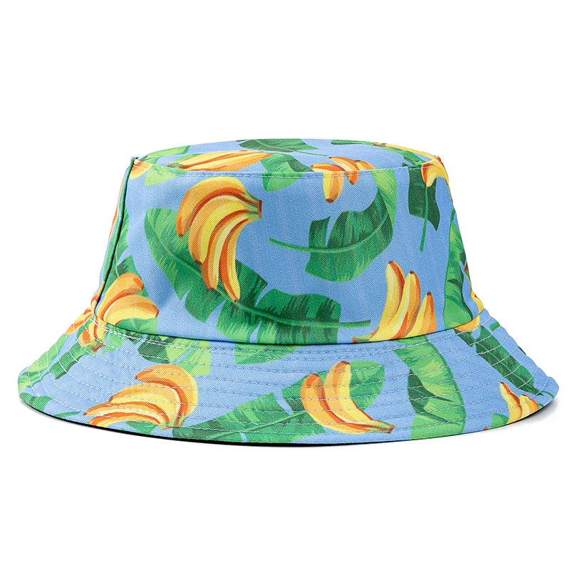 Hot Sale Unisex Bucket Hats Summer Double-sided Wear Fruit Printing Women Cap Outdoor Sun Hat Men Classic Panama Bucket Hat