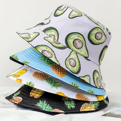 Hot Sale Unisex Bucket Hats Summer Double-sided Wear Fruit Printing Women Cap Outdoor Sun Hat Men Classic Panama Bucket Hat